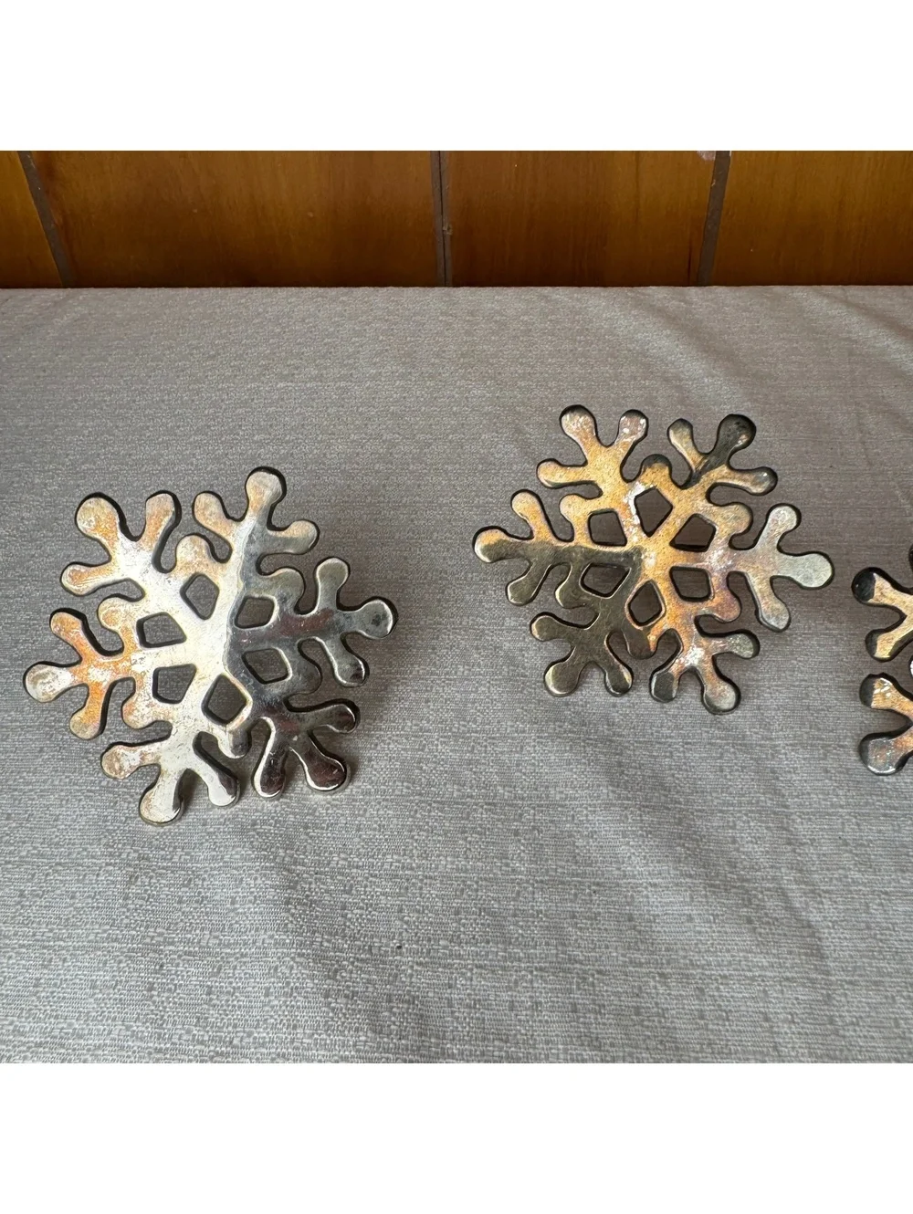 Vintage Silver Tone Snowflake Napkin Rings Set of 4 Christmas Holiday Table